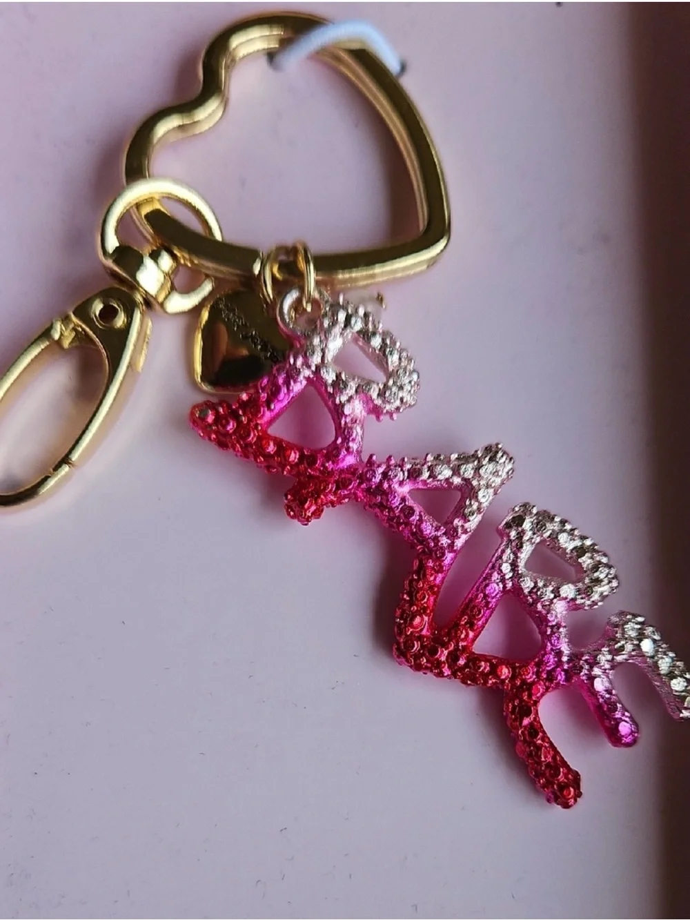 Betsey Johnson Gold Heart Keychain with Pink Ombre 'LOVE' Crystal Charm